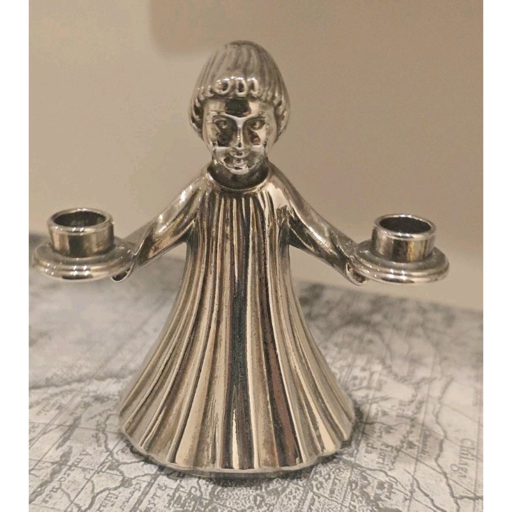 Vintage‎ Metal Choir Boy Mini Tapered Candle Holder Made in Italy Christmas #D